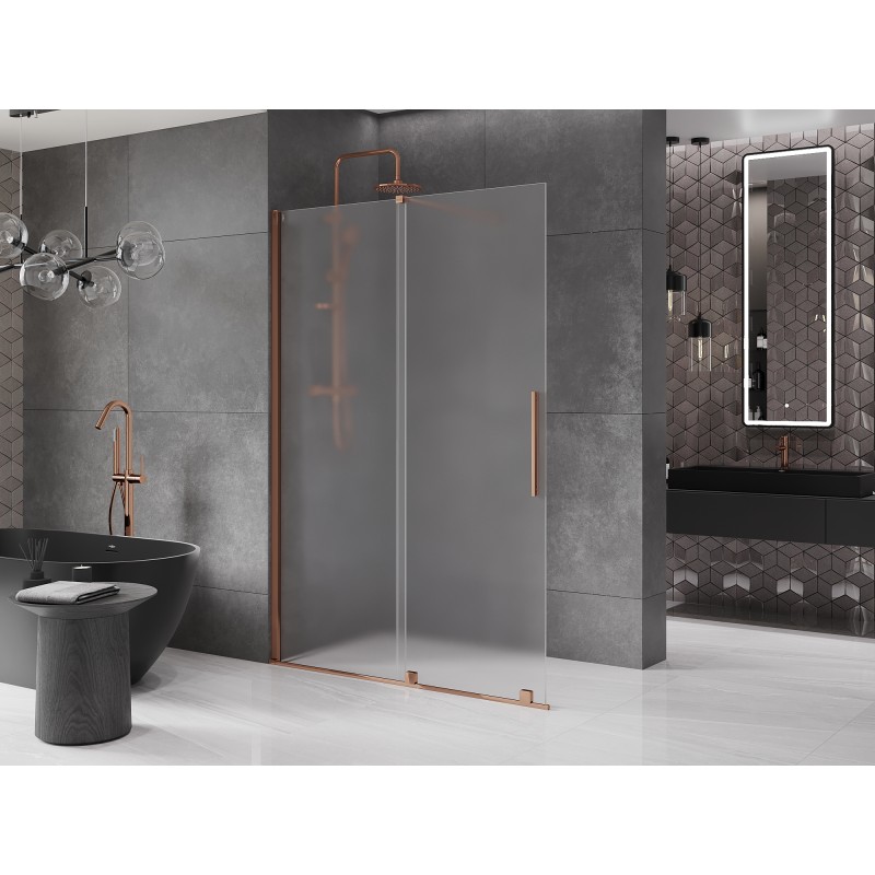 Mexen Velar ścianka prysznicowa rozsuwana Walk-in 130 x 200 cm, szron 8 mm, różowe złoto - 871-130-000-33-60
