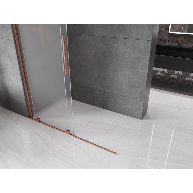 Mexen Velar ścianka prysznicowa rozsuwana Walk-in 150 x 200 cm, szron 8 mm, różowe złoto - 871-150-000-33-60