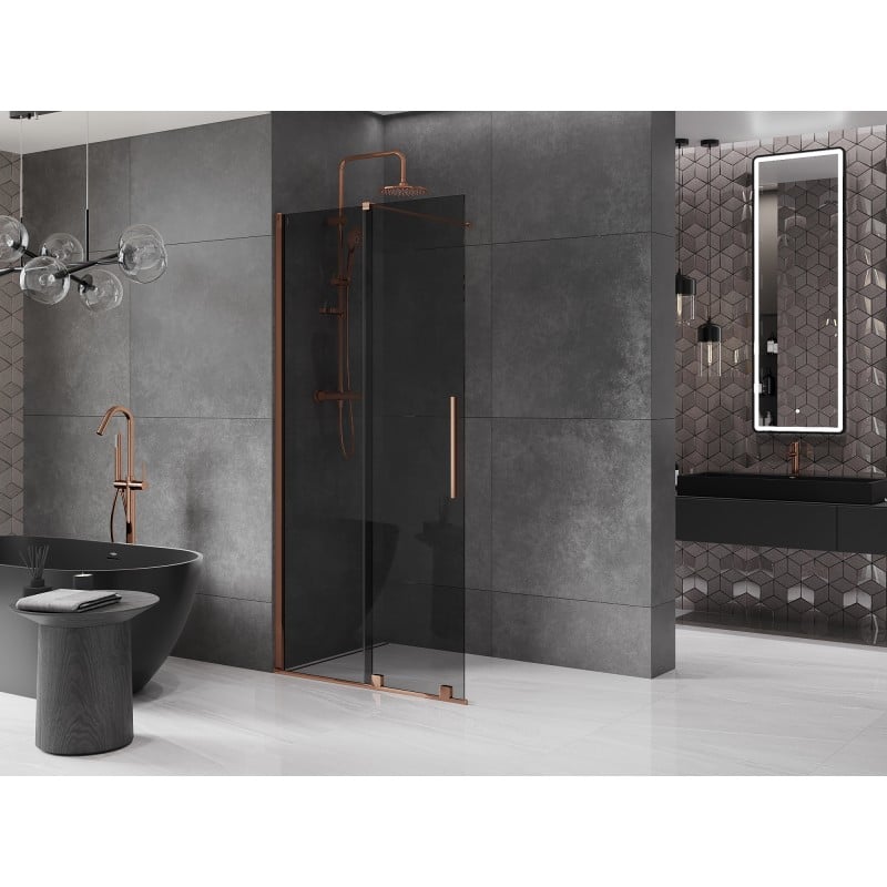Mexen Velar ścianka prysznicowa rozsuwana Walk-in 110 x 200 cm, grafit 8 mm, różowe złoto - 871-110-000-43-60
