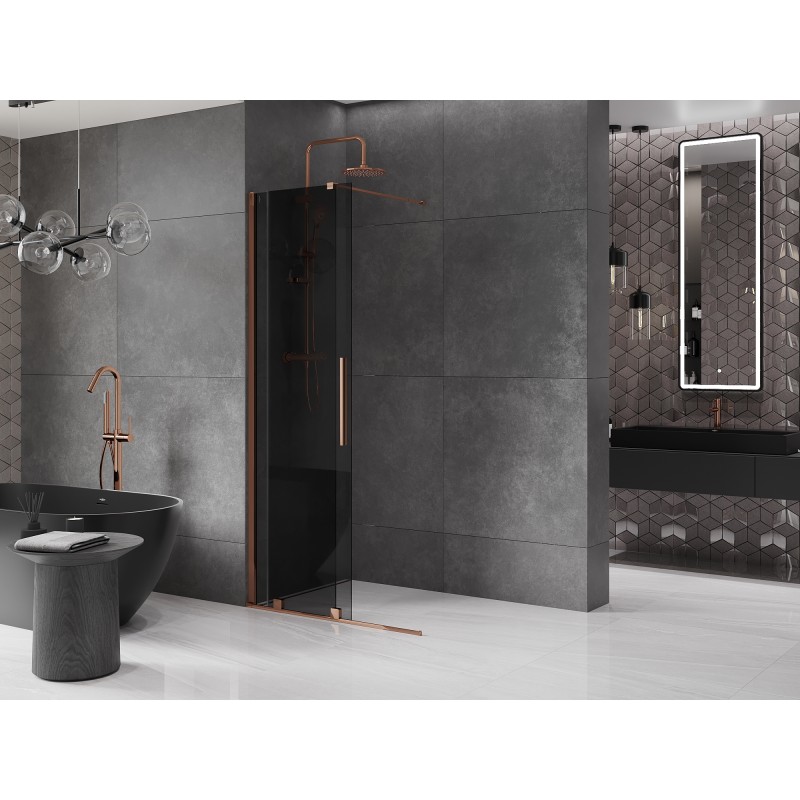 Mexen Velar ścianka prysznicowa rozsuwana Walk-in 110 x 200 cm, grafit 8 mm, różowe złoto - 871-110-000-43-60