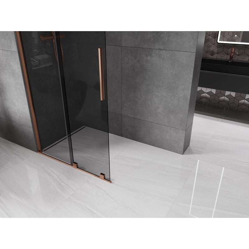 Mexen Velar ścianka prysznicowa rozsuwana Walk-in 80 x 200 cm, grafit 8 mm, różowe złoto - 871-080-000-43-60