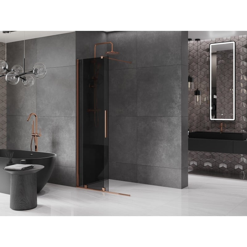 Mexen Velar ścianka prysznicowa rozsuwana Walk-in 100 x 200 cm, grafit 8 mm, różowe złoto - 871-100-000-43-60