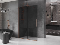 Mexen Velar ścianka prysznicowa rozsuwana Walk-in 130 x 200 cm, grafit 8 mm, różowe złoto - 871-130-000-43-60