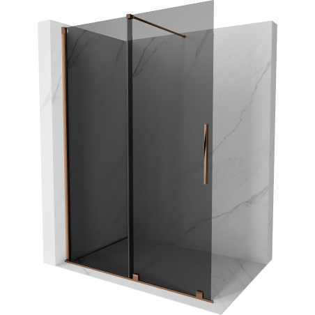 Mexen Velar ścianka prysznicowa rozsuwana Walk-in 150 x 200 cm, grafit 8 mm, różowe złoto - 871-150-000-43-60