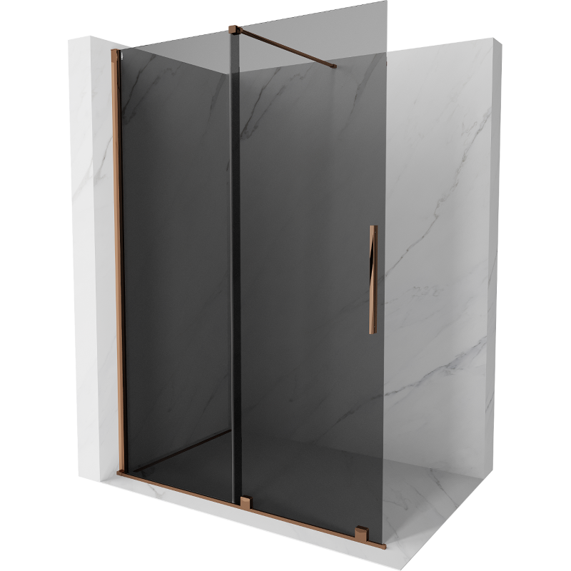 Mexen Velar ścianka prysznicowa rozsuwana Walk-in 140 x 200 cm, grafit 8 mm, różowe złoto - 871-140-000-43-60