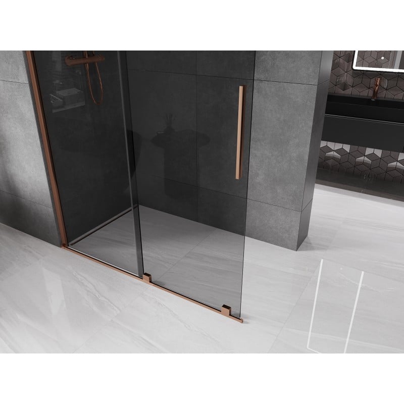 Mexen Velar ścianka prysznicowa rozsuwana Walk-in 150 x 200 cm, grafit 8 mm, różowe złoto - 871-150-000-43-60