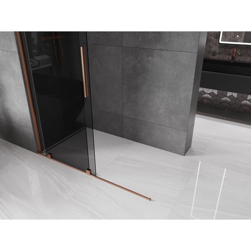 Mexen Velar ścianka prysznicowa rozsuwana Walk-in 150 x 200 cm, grafit 8 mm, różowe złoto - 871-150-000-43-60
