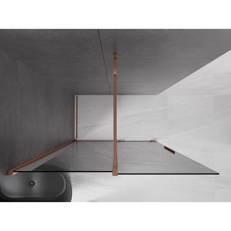 Mexen Velar ścianka prysznicowa rozsuwana Walk-in 140 x 200 cm, grafit 8 mm, różowe złoto - 871-140-000-43-60