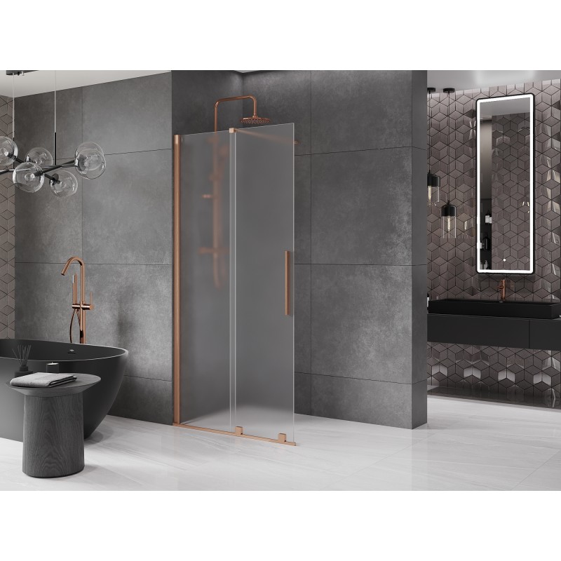 Mexen Velar ścianka prysznicowa rozsuwana Walk-in 75 x 200 cm, szron 8 mm, miedź szczotkowana - 871-075-000-33-65