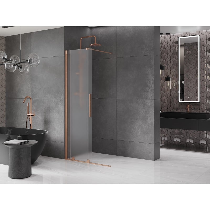 Mexen Velar ścianka prysznicowa rozsuwana Walk-in 110 x 200 cm, szron 8 mm, miedź szczotkowana - 871-110-000-33-65