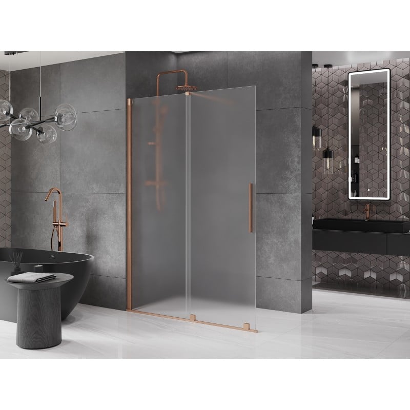Mexen Velar ścianka prysznicowa rozsuwana Walk-in 140 x 200 cm, szron 8 mm, miedź szczotkowana - 871-140-000-33-65