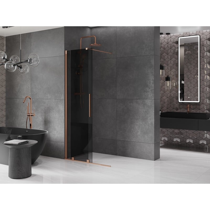 Mexen Velar ścianka prysznicowa rozsuwana Walk-in 80 x 200 cm, grafit 8 mm, miedź szczotkowana - 871-080-000-43-65