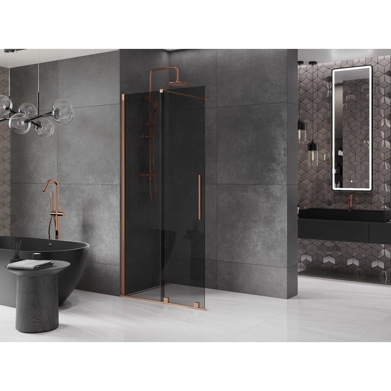 Mexen Velar ścianka prysznicowa rozsuwana Walk-in 90 x 200 cm, grafit 8 mm, miedź szczotkowana - 871-090-000-43-65