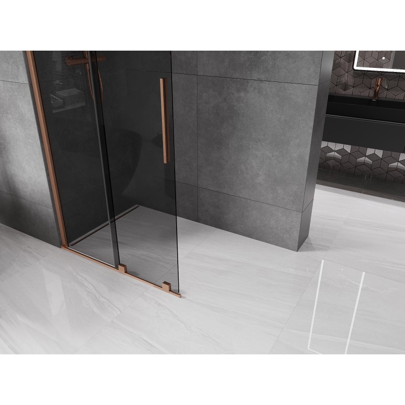 Mexen Velar ścianka prysznicowa rozsuwana Walk-in 85 x 200 cm, grafit 8 mm, miedź szczotkowana - 871-085-000-43-65