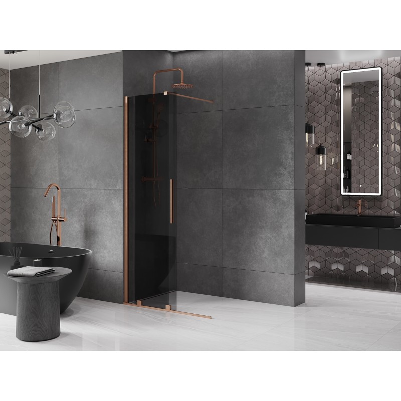 Mexen Velar ścianka prysznicowa rozsuwana Walk-in 100 x 200 cm, grafit 8 mm, miedź szczotkowana - 871-100-000-43-65