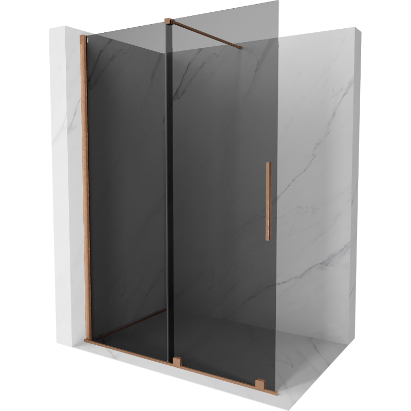 Mexen Velar ścianka prysznicowa rozsuwana Walk-in 130 x 200 cm, grafit 8 mm, miedź szczotkowana - 871-130-000-43-65