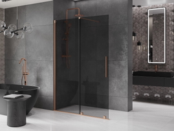 Mexen Velar ścianka prysznicowa rozsuwana Walk-in 130 x 200 cm, grafit 8 mm, miedź szczotkowana - 871-130-000-43-65