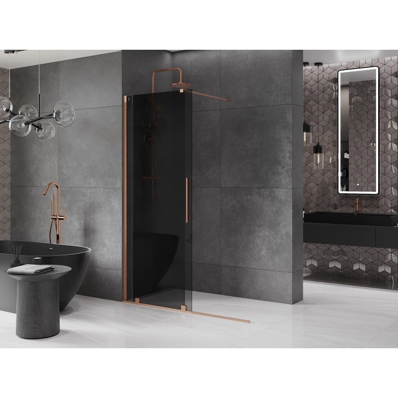 Mexen Velar ścianka prysznicowa rozsuwana Walk-in 140 x 200 cm, grafit 8 mm, miedź szczotkowana - 871-140-000-43-65