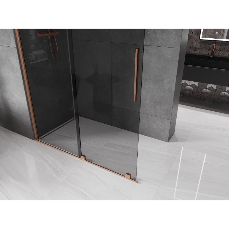 Mexen Velar ścianka prysznicowa rozsuwana Walk-in 140 x 200 cm, grafit 8 mm, miedź szczotkowana - 871-140-000-43-65