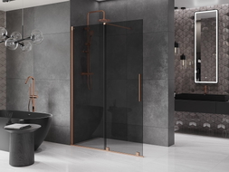 Mexen Velar ścianka prysznicowa rozsuwana Walk-in 150 x 200 cm, grafit 8 mm, miedź szczotkowana - 871-150-000-43-65