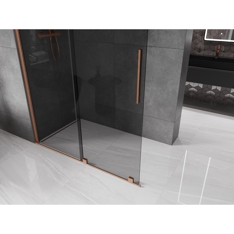 Mexen Velar ścianka prysznicowa rozsuwana Walk-in 150 x 200 cm, grafit 8 mm, miedź szczotkowana - 871-150-000-43-65