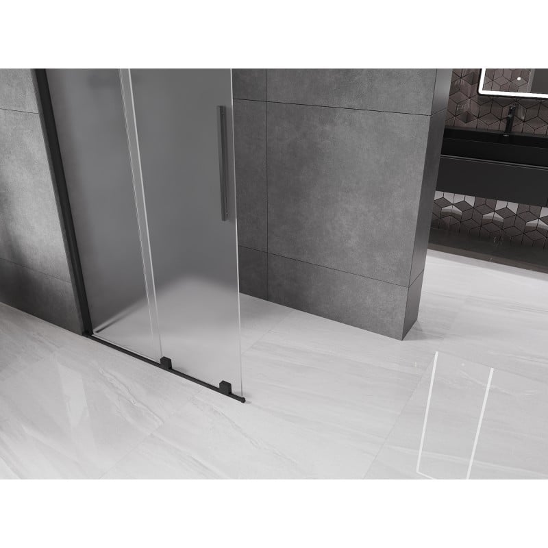 Mexen Velar ścianka prysznicowa rozsuwana Walk-in 90 x 200 cm, szron 8 mm, czarna - 871-090-000-33-70