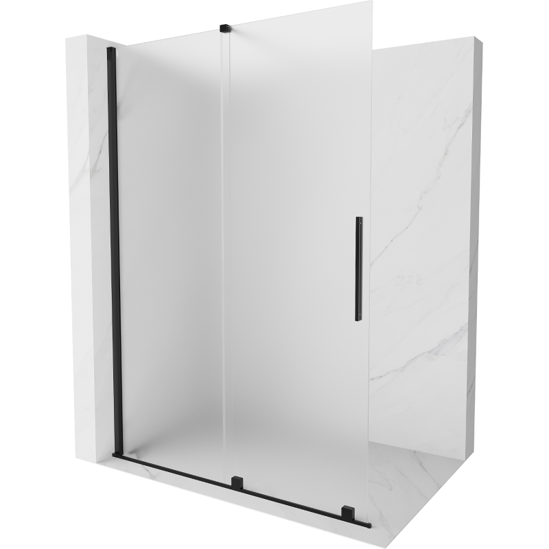 Mexen Velar ścianka prysznicowa rozsuwana Walk-in 130 x 200 cm, szron 8 mm, czarna - 871-130-000-33-70