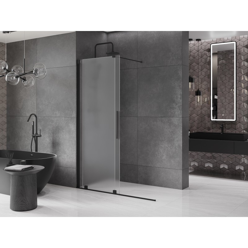 Mexen Velar ścianka prysznicowa rozsuwana Walk-in 130 x 200 cm, szron 8 mm, czarna - 871-130-000-33-70