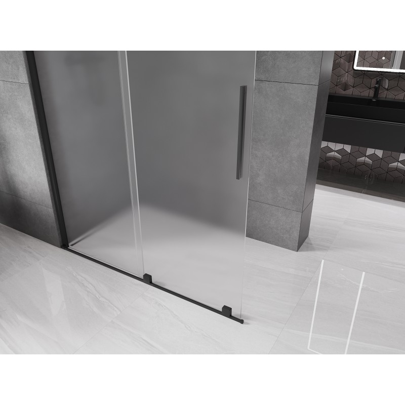 Mexen Velar ścianka prysznicowa rozsuwana Walk-in 130 x 200 cm, szron 8 mm, czarna - 871-130-000-33-70