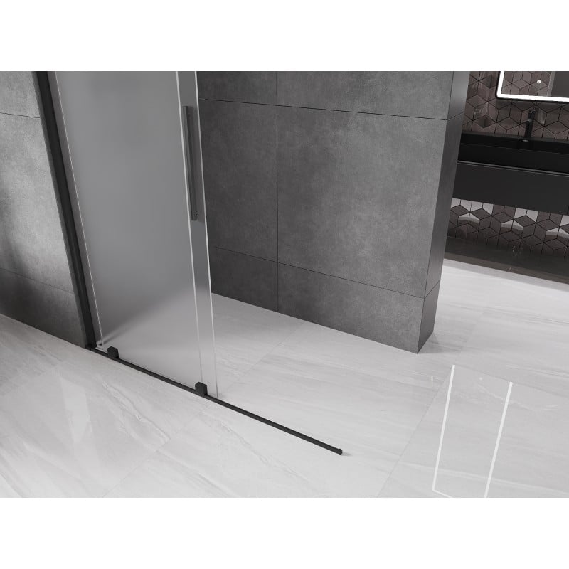 Mexen Velar ścianka prysznicowa rozsuwana Walk-in 140 x 200 cm, szron 8 mm, czarna - 871-140-000-33-70