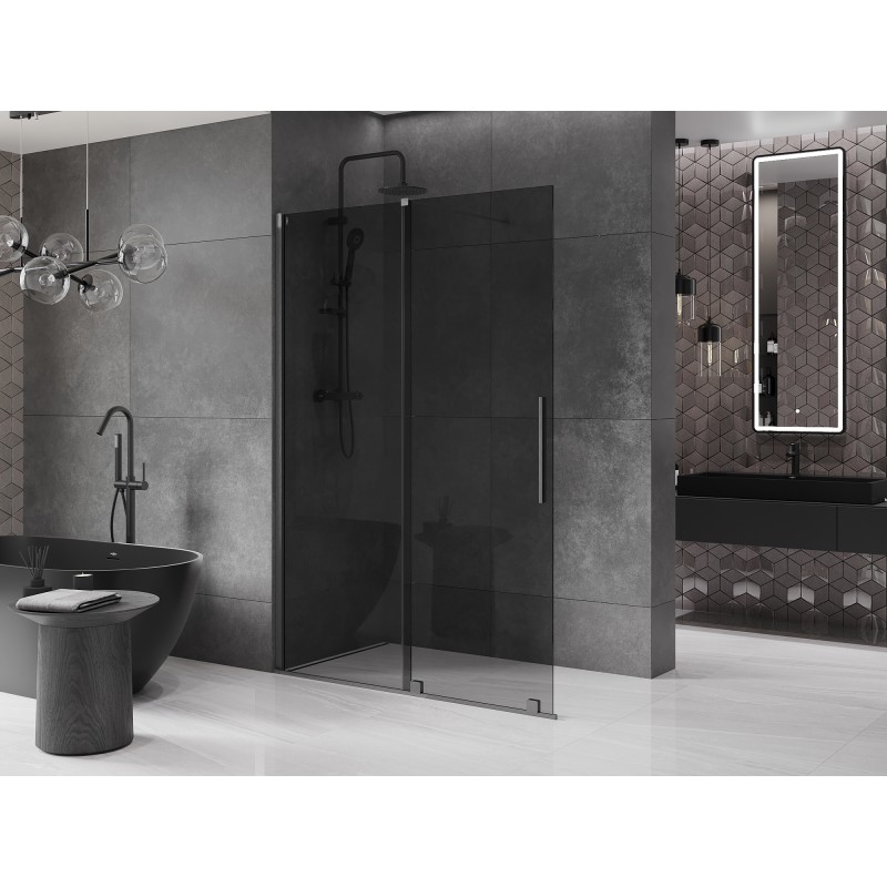 Mexen Velar ścianka prysznicowa rozsuwana Walk-in 130 x 200 cm, grafit 8 mm, gun gray szczotkowany - 871-130-000-43-66