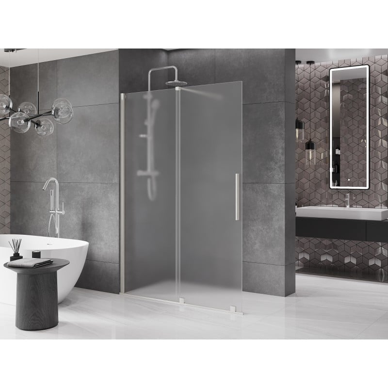 Mexen Velar ścianka prysznicowa rozsuwana Walk-in 130 x 200 cm, szron 8 mm, nikiel szczotkowany - 871-130-000-33-97