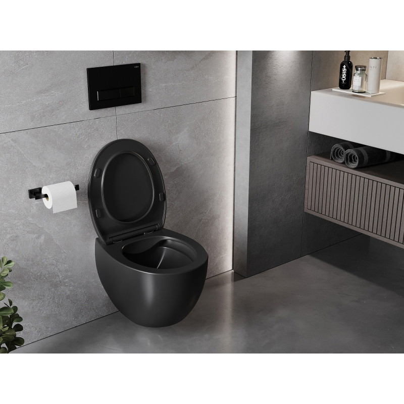 Mexen Egg miska wc Rimless z deską wolnoopadającą slim, duroplast, czarna mat - 30245070