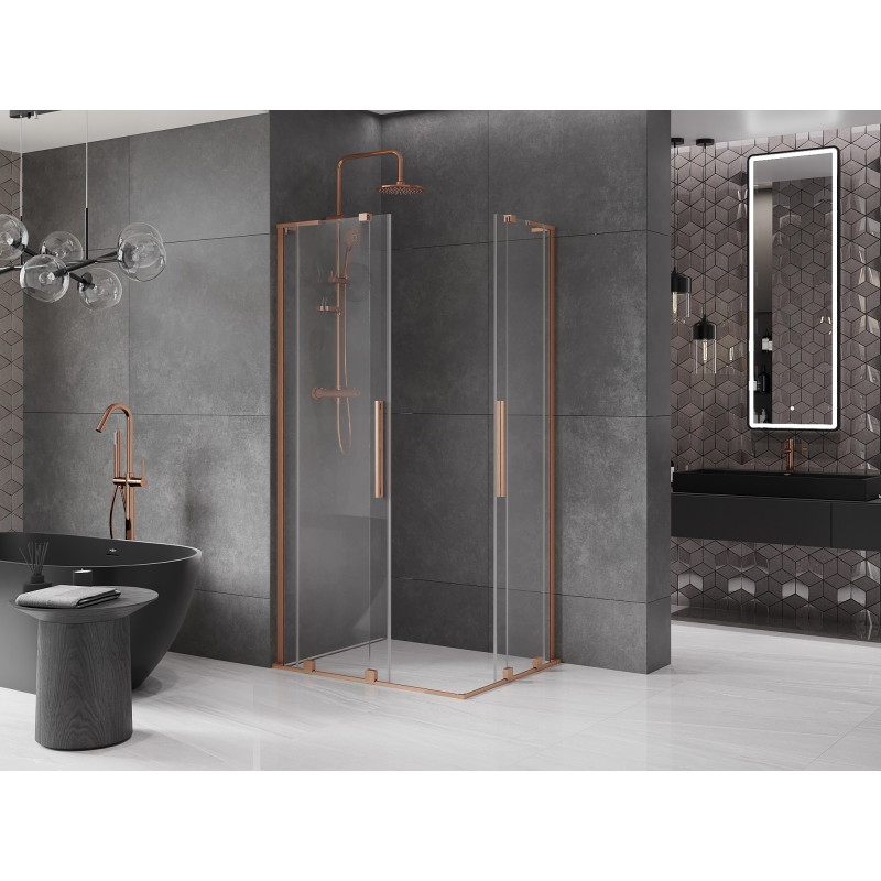 Mexen Velar L Duo kabina prysznicowa rozsuwana 100 x 90 cm, transparent, miedź szczotkowana - 871-100-090-02-03-65