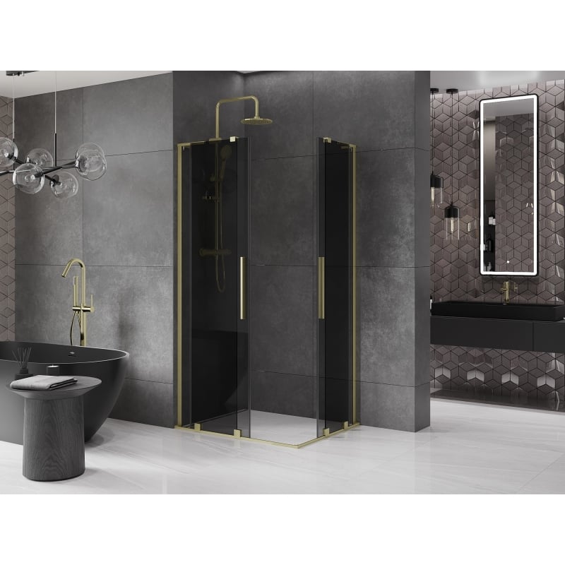 Mexen Velar L Duo kabina prysznicowa rozsuwana 100 x 90 cm, grafit, złota szczotkowana - 871-100-090-02-43-55