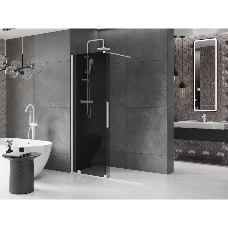 Mexen Velar ścianka prysznicowa rozsuwana Walk-in 140 x 200 cm, grafit 8 mm, biała - 871-140-000-43-20
