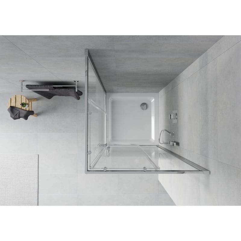 Mexen Rio kabina prysznicowa kwadratowa 90 x 90 cm, białe pasy, chrom + brodzik Flat, biały - 860-090-090-01-20-4010