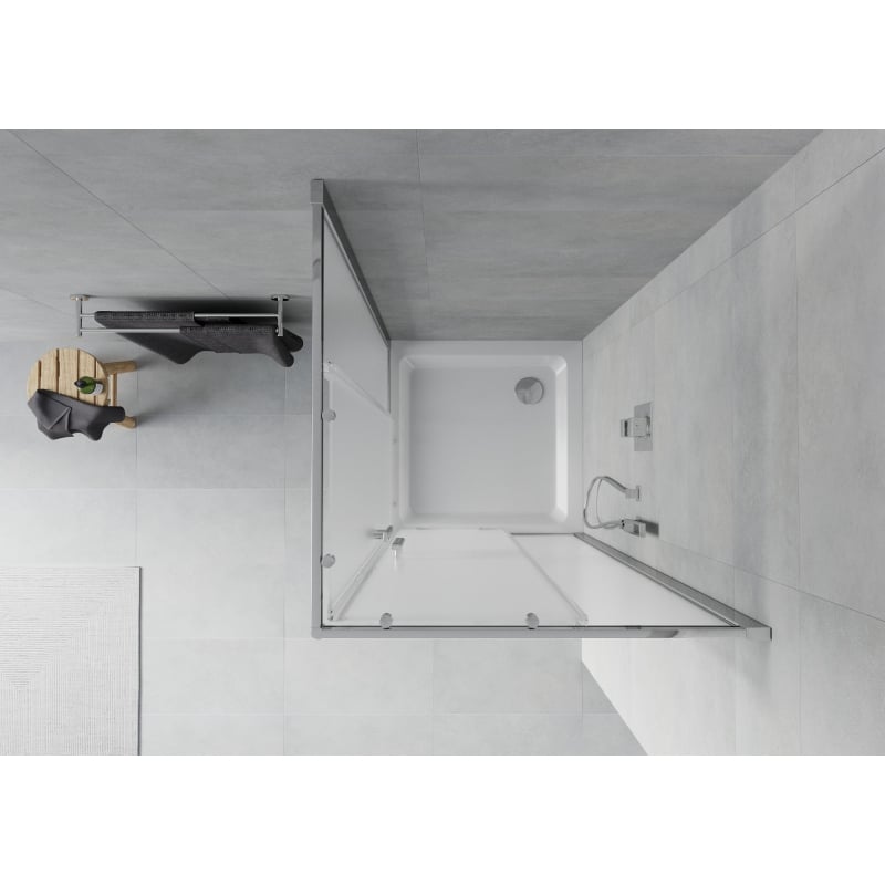 Mexen Rio kabina prysznicowa kwadratowa 90 x 90 cm, szron, chrom + brodzik Flat, biały - 860-090-090-01-30-4010