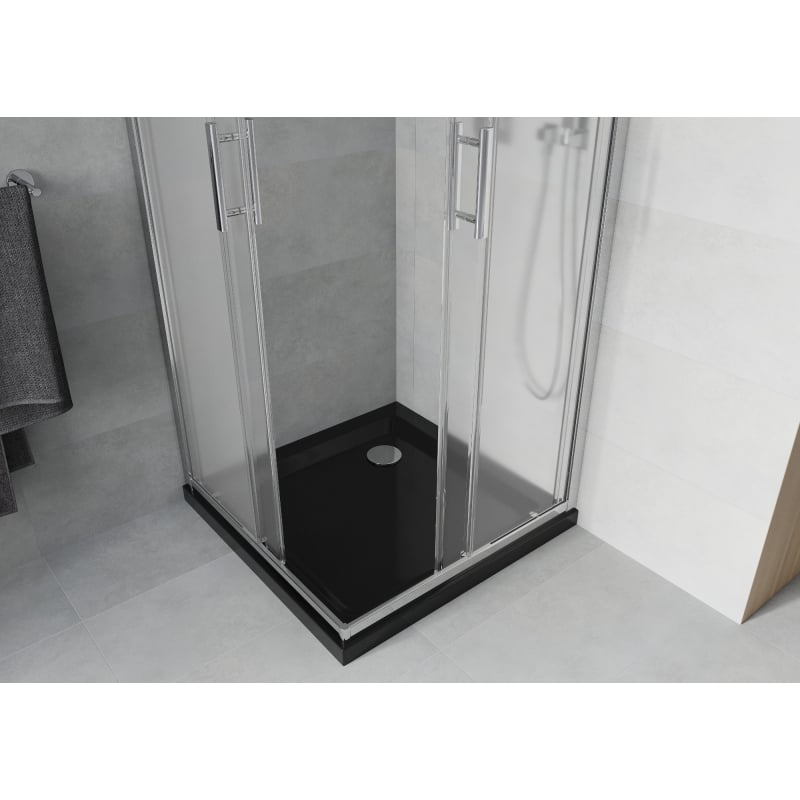 Mexen Rio kabina prysznicowa kwadratowa 90 x 90 cm, szron, chrom + brodzik Flat, czarny - 860-090-090-01-30-4070