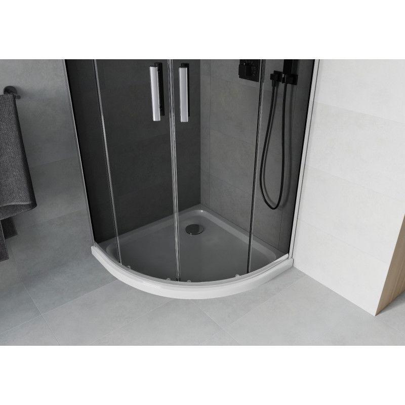 Mexen Rio kabina prysznicowa półokrągła 80 x 80 cm, grafit, chrom + brodzik Flat, biały - 863-080-080-01-40-4110