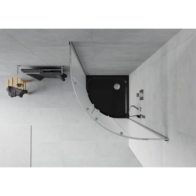 Mexen Rio kabina prysznicowa półokrągła 80 x 80 cm, szron, chrom + brodzik Flat, czarny - 863-080-080-01-30-4170