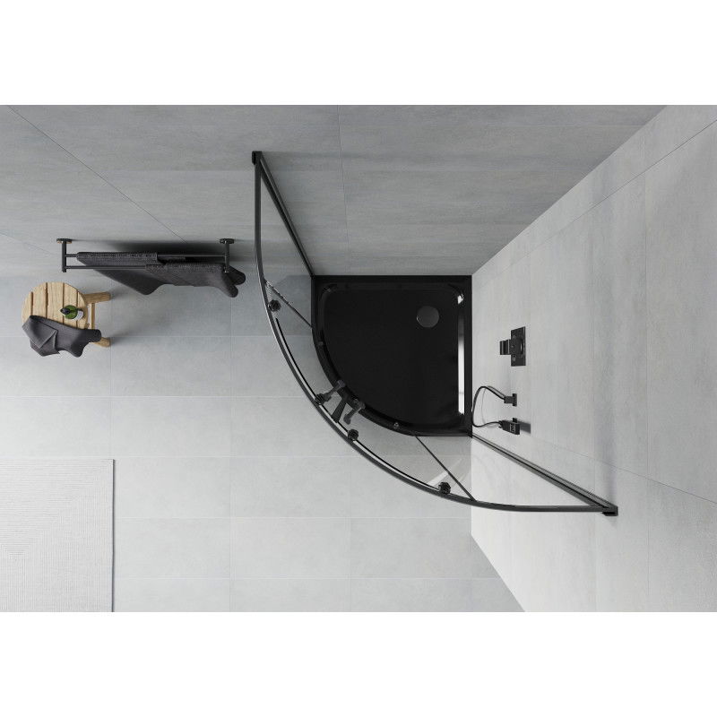 Mexen Rio kabina prysznicowa półokrągła 90 x 90 cm, transparent, czarna + brodzik Flat, czarny - 863-090-090-70-00-4170B