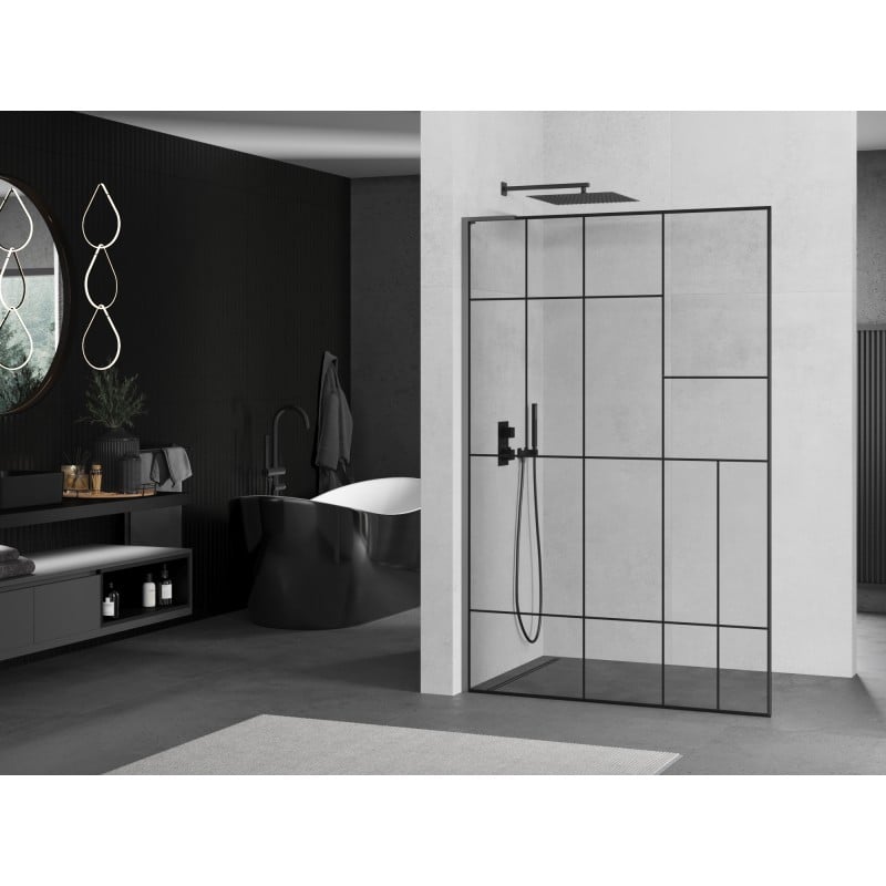 Mexen Kioto L ścianka prysznicowa Walk-in 90 x 200 cm, czarny wzór, gun metal - 800-090-103-95-78