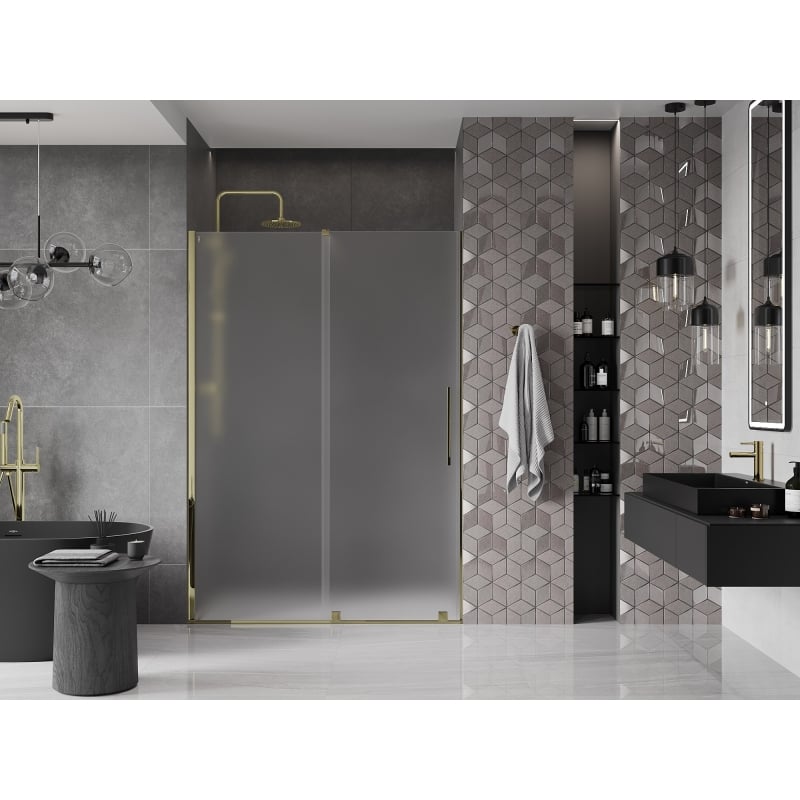 Mexen Velar drzwi prysznicowe rozsuwane 150 cm, szron, złote - 871-150-000-31-50