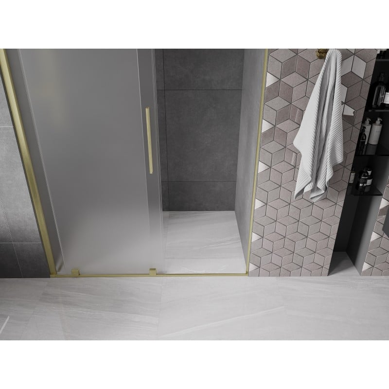 Mexen Velar drzwi prysznicowe rozsuwane 140 cm, szron, złote szczotkowane - 871-140-000-31-55