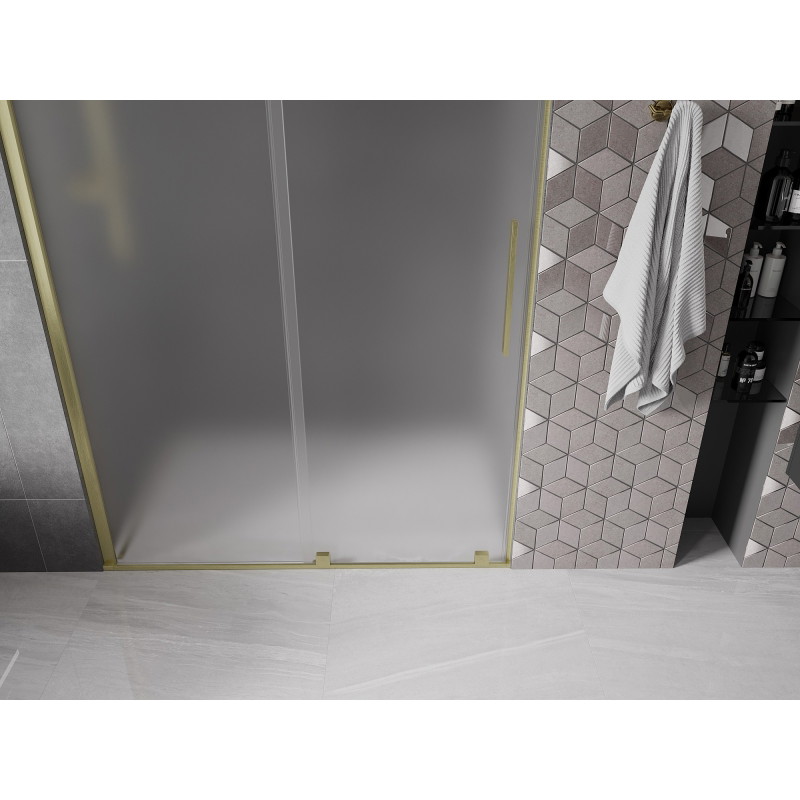 Mexen Velar drzwi prysznicowe rozsuwane 130 cm, szron, złote szczotkowane - 871-130-000-31-55