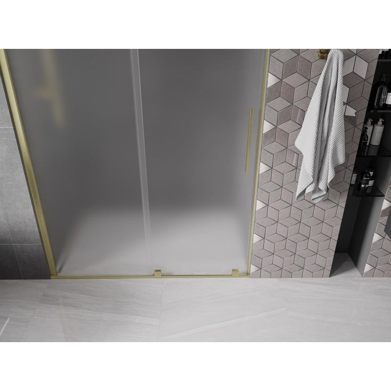 Mexen Velar drzwi prysznicowe rozsuwane 140 cm, szron, złote szczotkowane - 871-140-000-31-55