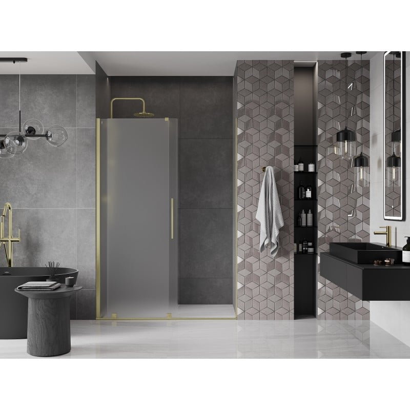 Mexen Velar drzwi prysznicowe rozsuwane 140 cm, szron, złote szczotkowane - 871-140-000-31-55