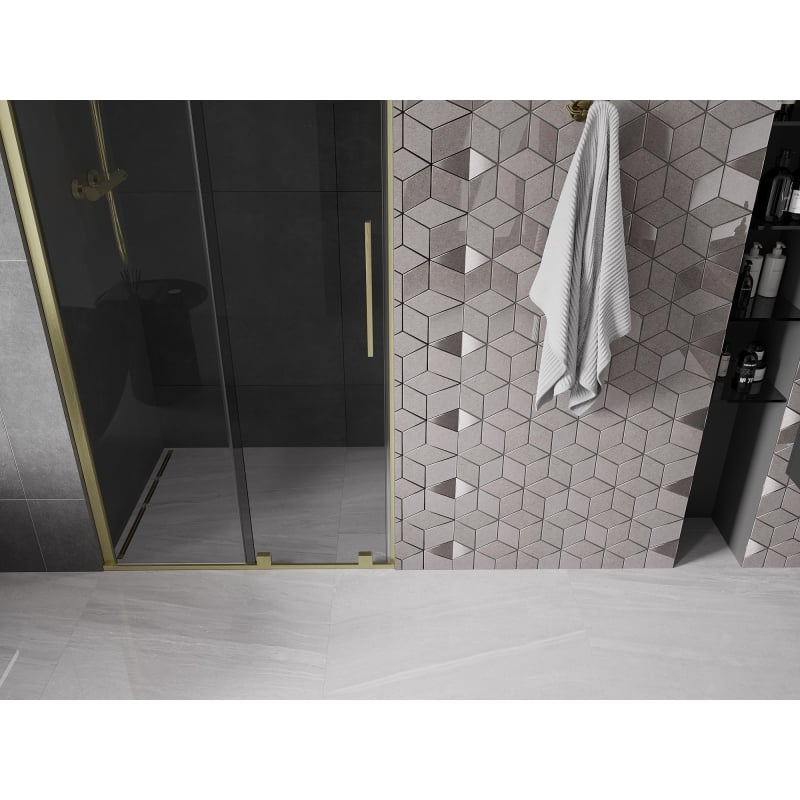 Mexen Velar drzwi prysznicowe rozsuwane 100 cm, grafit, złote szczotkowane - 871-100-000-41-55