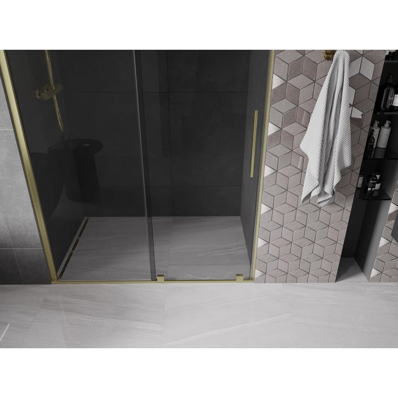 Mexen Velar drzwi prysznicowe rozsuwane 130 cm, grafit, złote szczotkowane - 871-130-000-41-55